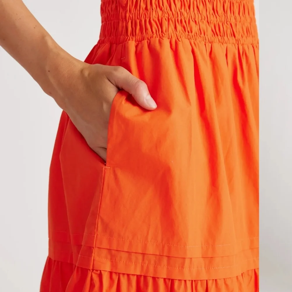 Quince 100% Organic Cotton Poplin Tiered Maxi Skirt Vermilion Red Women Medium - Picture 2 of 9